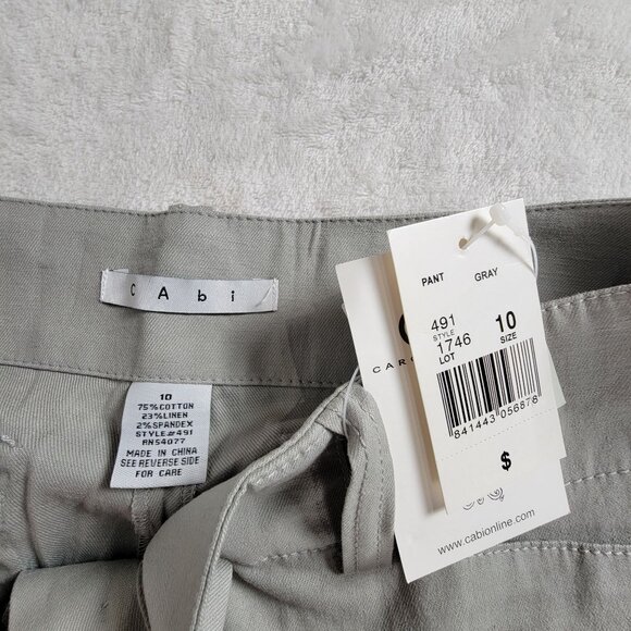 Cabi Women Mid-Rise Mid-Leg Cropped Pants Sz 10 Gray Linen Blend Stretch 491 New - Picture 3 of 10